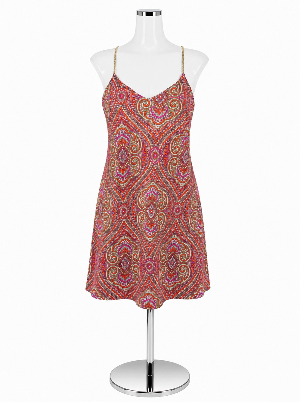 Jude Connally Tinsley Dress XS Pink Orange Paisley Print Braided Strap Mini